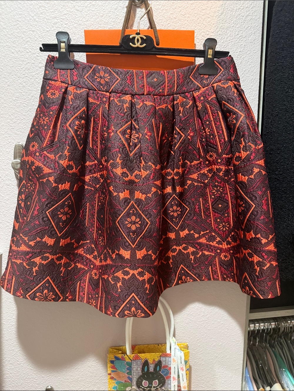 Alice + Olivia Black and Orange Brocade Skirt